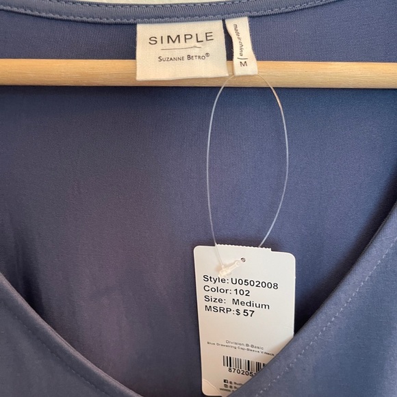 SIMPLE BY SUZANNE BETRO BLUE TUNIC TOP GATHERED DOLMAN SLEEVES BLOUSE size med - Picture 4 of 9